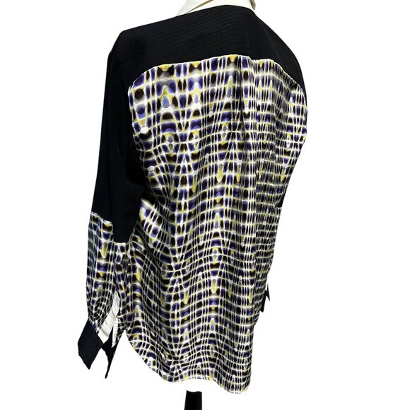 RACHEL ROY Silk Button-Down Shirt Women Large Geometric Print  Colorblock Office - Picture 3 of 10